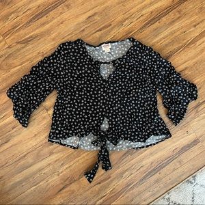 Black, Floral Crop Top